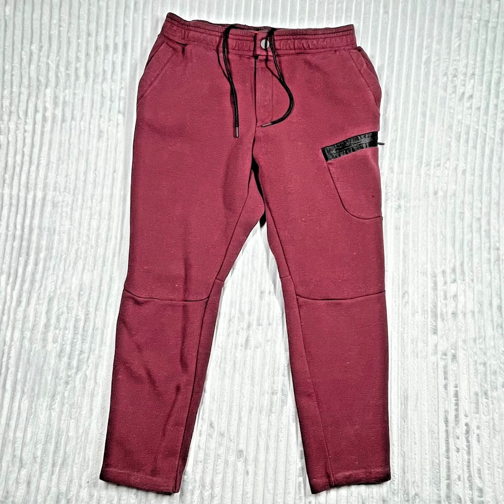 Nike Tech Fleece Joggers Sweatpants Mens L Tapered Athleisure Gym Burgundy *Flaw
